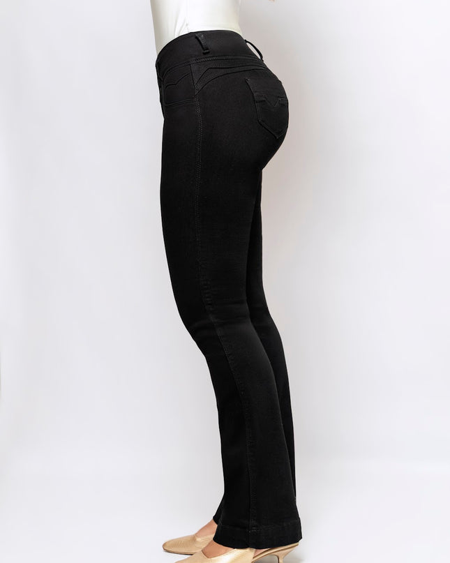 Jeans Tiro Alto Extra Realce Bota Semi Campana Negro - Angel Jeans