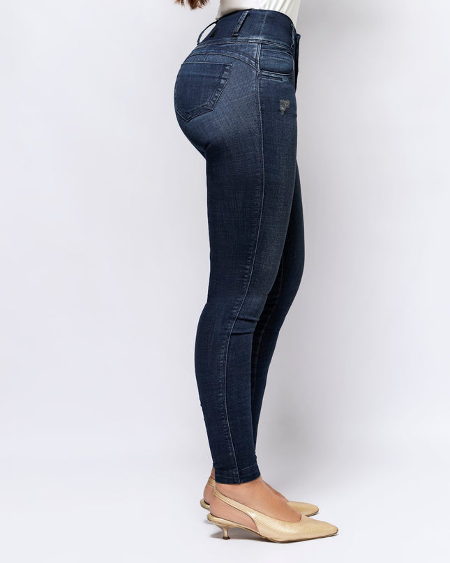 Jeans Tiro Medio Skinny Extra Realce Azul Oscuro - Angel Jeans