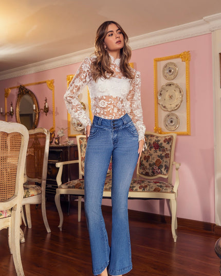 Jean Extra Realce Campana Azul Claro - Angel Jeans