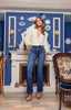 Jean Extra Realce Semi Campana Azul Medio Bolsillos