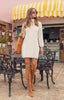 Vestido Corto Cuello Tortuga Natural Manga Larga