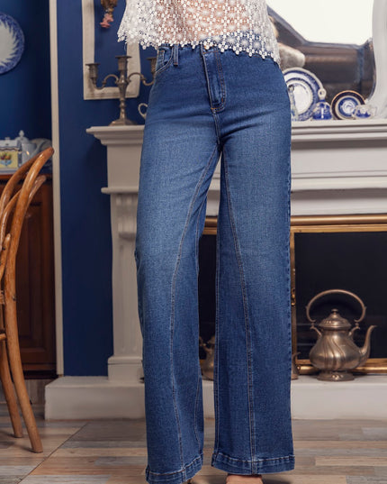 Jean Wide Angel Azul Medio Pretina Angosta - Angel Jeans