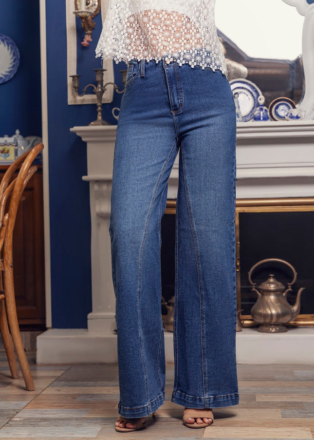Jean Wide Angel Azul Medio Pretina Angosta - Angel Jeans
