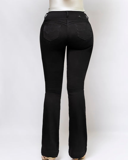 Jeans Tiro Alto Extra Realce Bota Semi Campana Negro - Angel Jeans