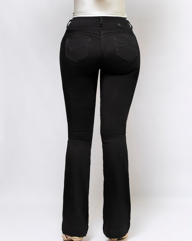 Jeans Tiro Alto Extra Realce Bota Semi Campana Negro - Angel Jeans