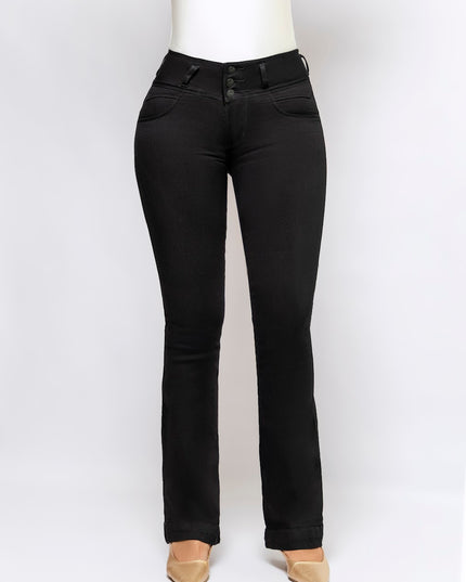 Jeans Tiro Alto Extra Realce Bota Semi Campana Negro - Angel Jeans