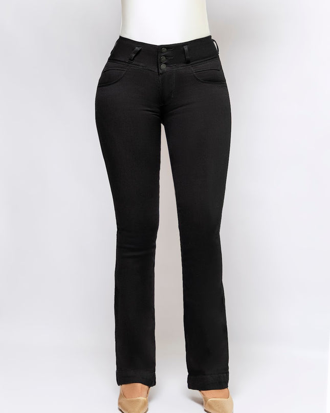 Jeans Tiro Alto Extra Realce Bota Semi Campana Negro - Angel Jeans