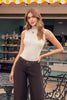 Blusa Cuello Alto Natural Manga Rodada