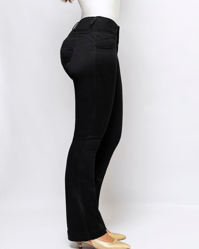 Jeans Tiro Alto Extra Realce Bota Semi Campana Negro - Angel Jeans