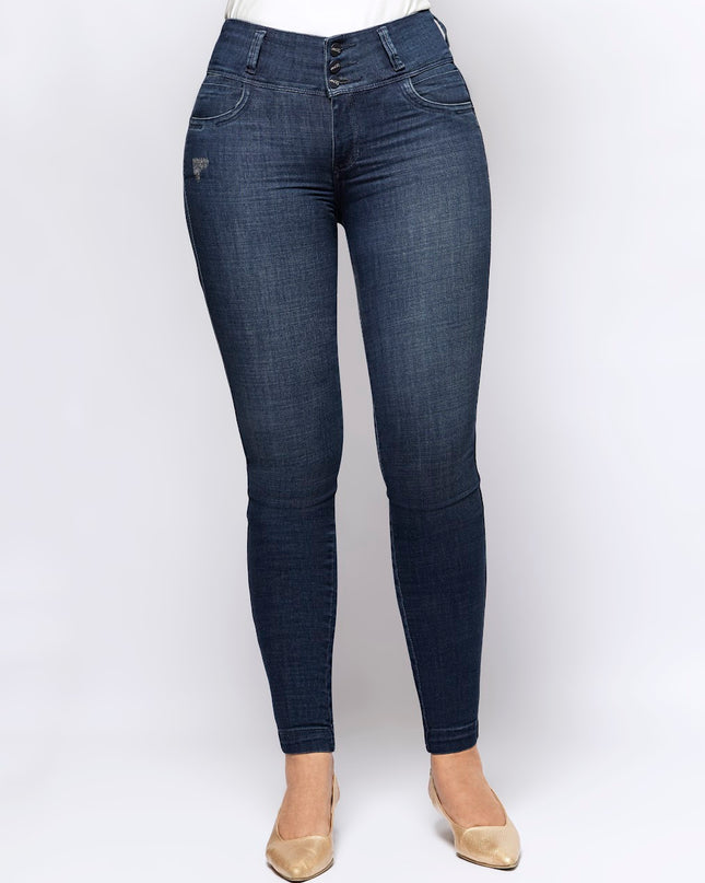Jeans Tiro Medio Skinny Extra Realce Azul Oscuro - Angel Jeans