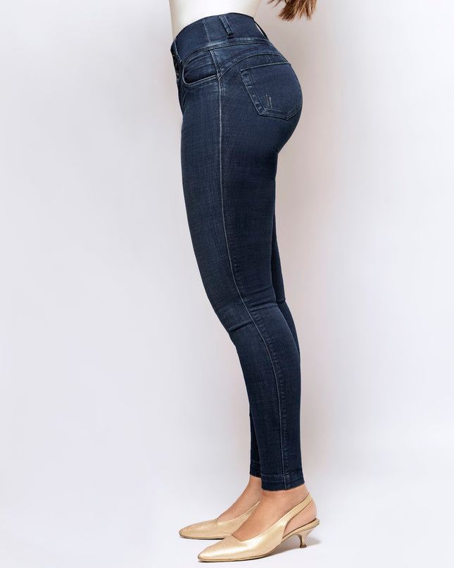Jeans Tiro Medio Skinny Extra Realce Azul Oscuro - Angel Jeans