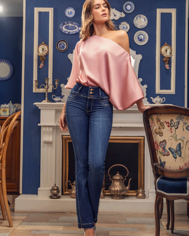Blusa Escote Barco Rosa Manga Larga - Angel Jeans