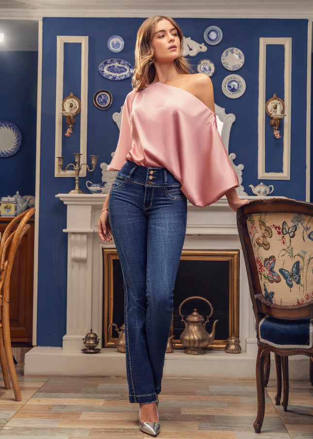 Blusa Escote Barco Rosa Manga Larga - Angel Jeans