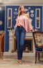Blusa Escote Barco Rosa Manga Larga