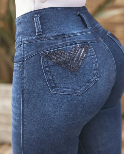 Jean Tiro Medio, Control, Extra Realce, Bota Tubo Con Bolsillos