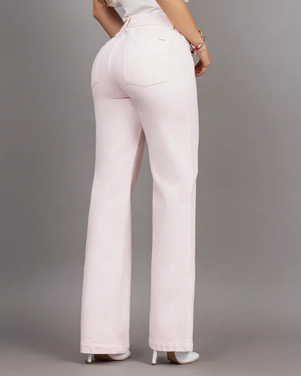 MOM JEAN TIRO ALTO, BOTA RECTA, TELA RIGIDA