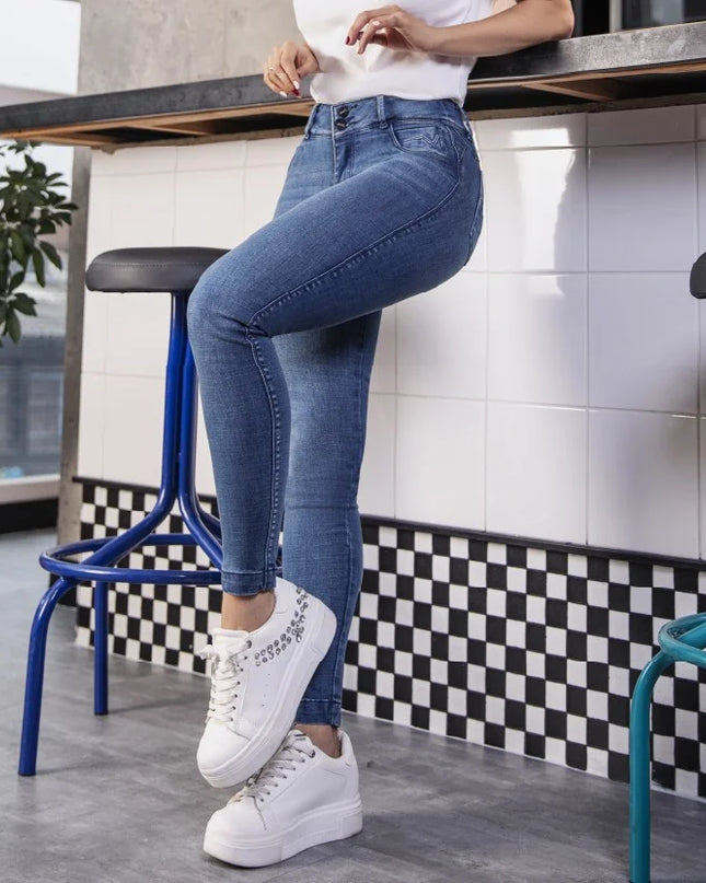 JEAN SKINNY AZUL DIRTY MEDIO