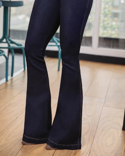 JEAN TIRO ALTO EXTRA REALCE BOTA CAMPANA COLOR AZUL INDUSTRY.