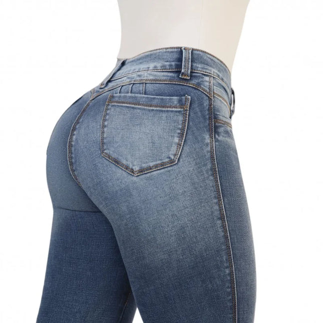Angel Jeans Jean Skinny Tiro Medio Extra Realce Azul Claro con Bolsillos