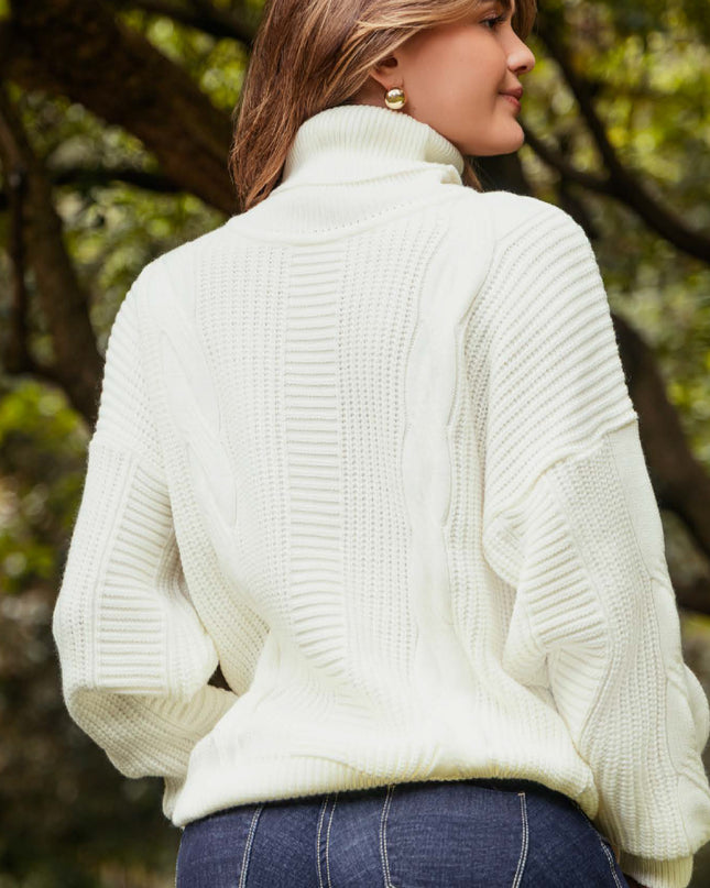 SWEATER CUELLO ALTO MANGA LARGA TEJIDO COLOR NATURAL