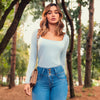 BLUSA ESCOTE CUADRADO COLOR AZUL CIELO MANGA LARGA
