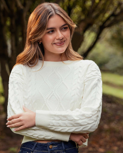 SWEATER CUELLO REDONDO MANGA LARGA COLOR NATURAL
