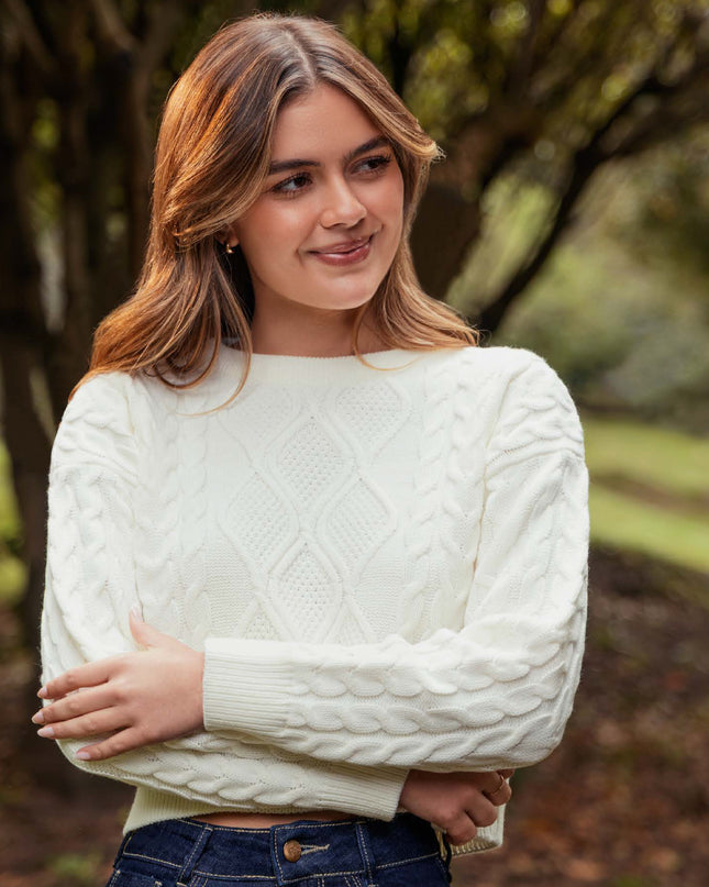 SWEATER CUELLO REDONDO MANGA LARGA COLOR NATURAL