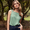 BLUSA CUELLO REDONDO DRAPEADA MANGA SIZA VERDE PISTACHO