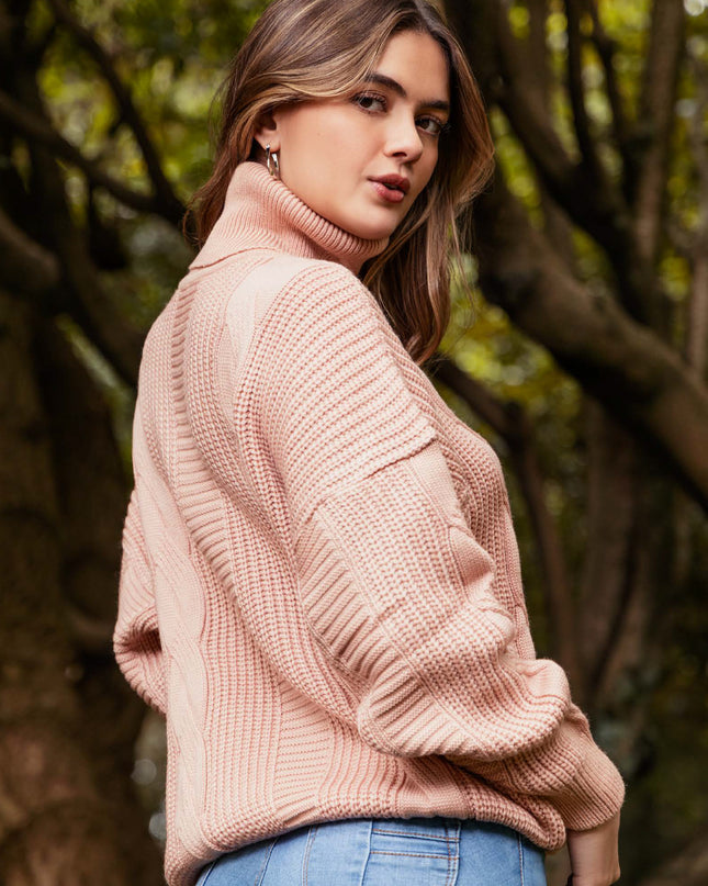 SWEATER CUELLO ALTO MANGA LARGA COLOR PALO DE ROSA