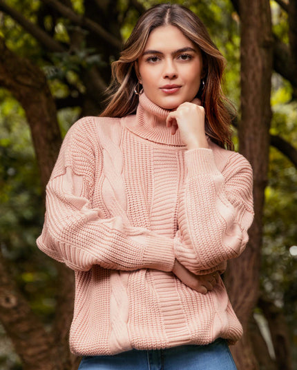 SWEATER CUELLO ALTO MANGA LARGA COLOR PALO DE ROSA