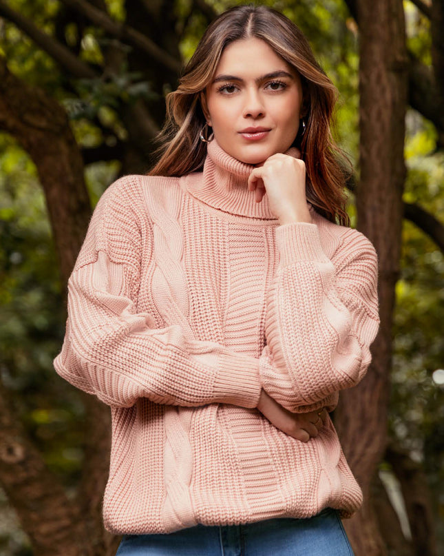 SWEATER CUELLO ALTO MANGA LARGA COLOR PALO DE ROSA