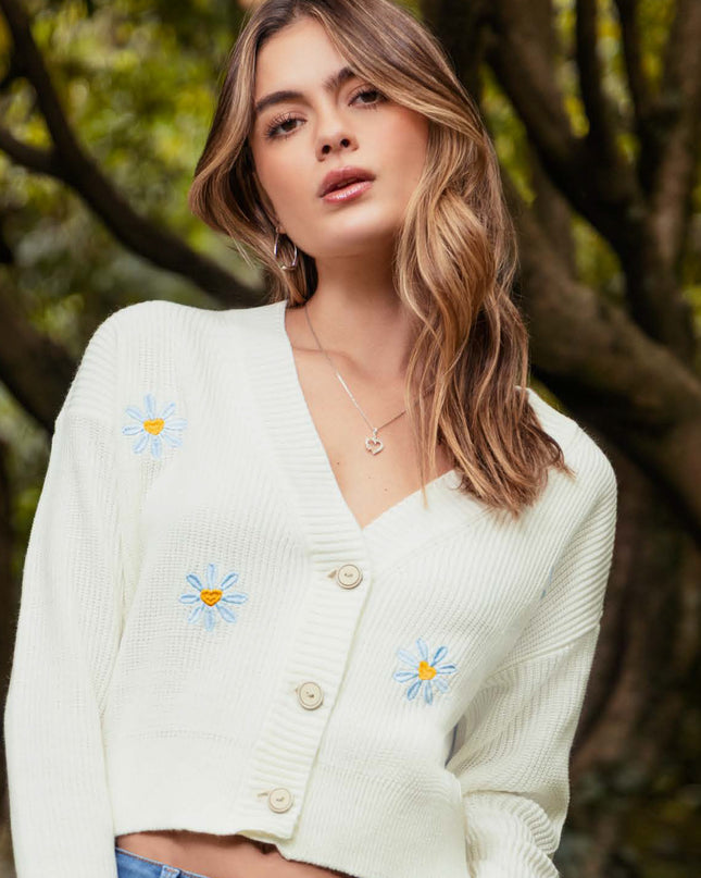 SWEATER ABIEO CUELLO EN V MANGA LARGA COLOR NATURAL