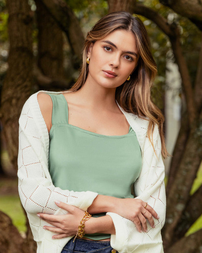 CARDIGAN ABIERTO TIPO CAPA MANGA LARGA TEJIDO COLOR NATURAL
