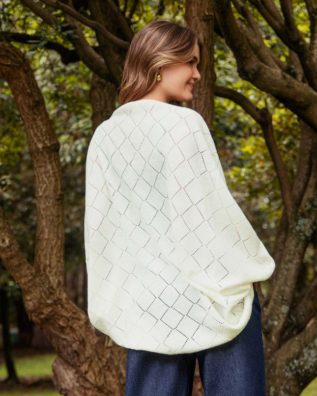 CARDIGAN ABIERTO TIPO CAPA MANGA LARGA TEJIDO COLOR NATURAL