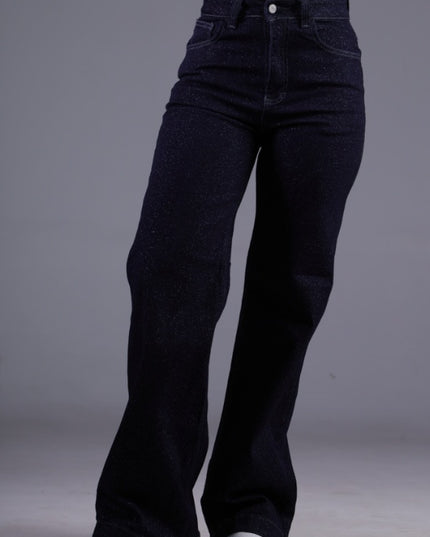Jean Wide Angel Azul Oscuro Brillo Lurex
