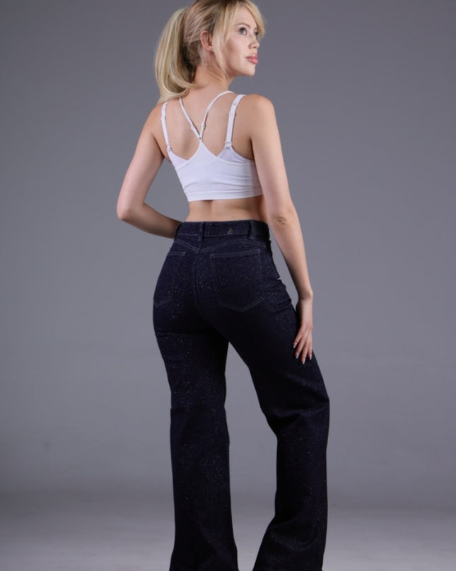 Jean Wide Angel Azul Oscuro Brillo Lurex