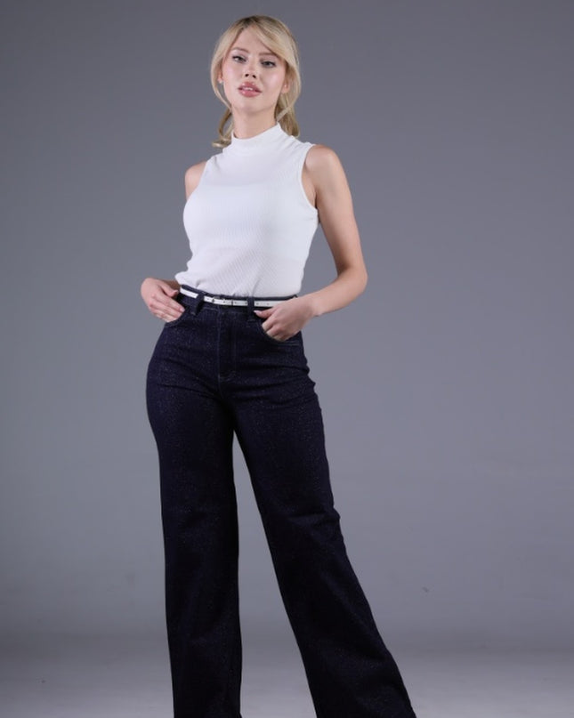 Jean Wide Angel Azul Oscuro Brillo Lurex