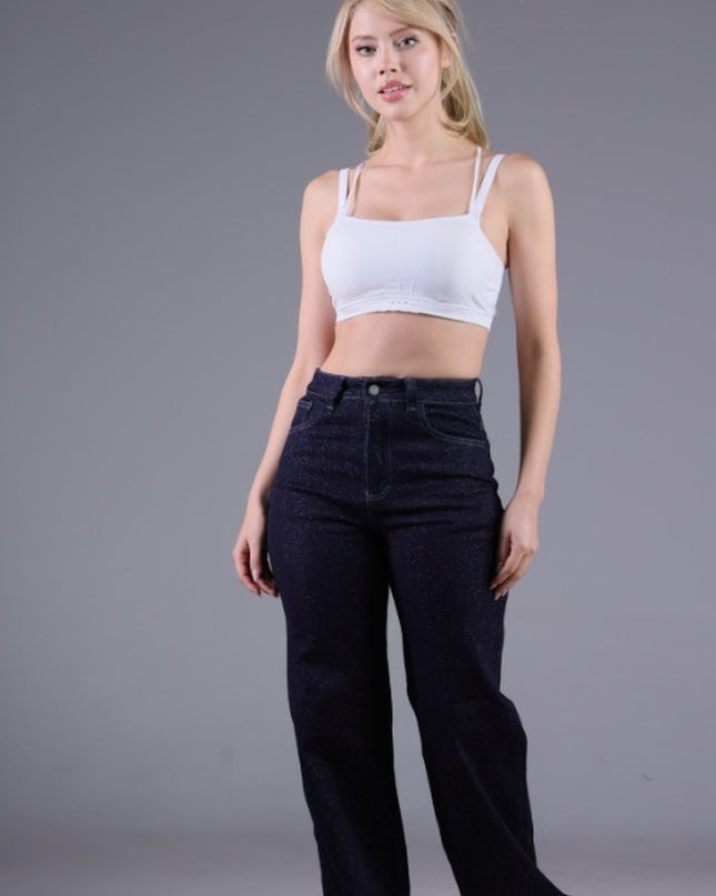 Jean Wide Angel Azul Oscuro Brillo Lurex
