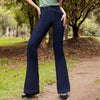 JEANS TIRO ALTO SIN REALCE CON BOLSILLOS BOTA CAMPANA EN DENIM PREMIUM LICRADO