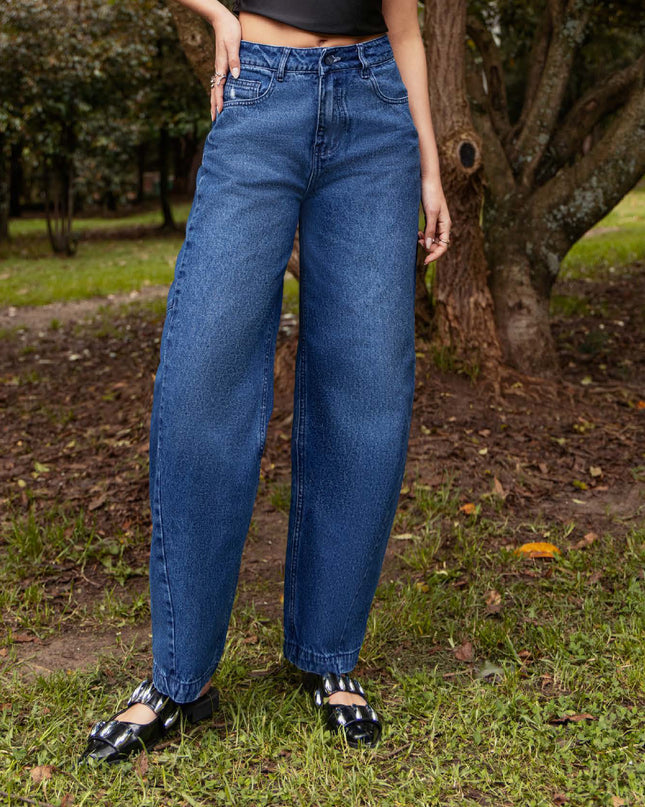 JEANS  BARREL TIRO ALTO SIN REALCE CON BOLSILLOS