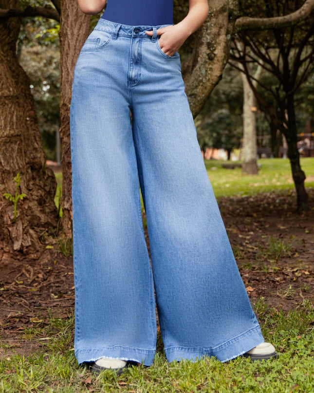 JEANS PALAZZO TIRO ALTO CON BOLSILLOS TELA DENIM PREMIM RIGIDA