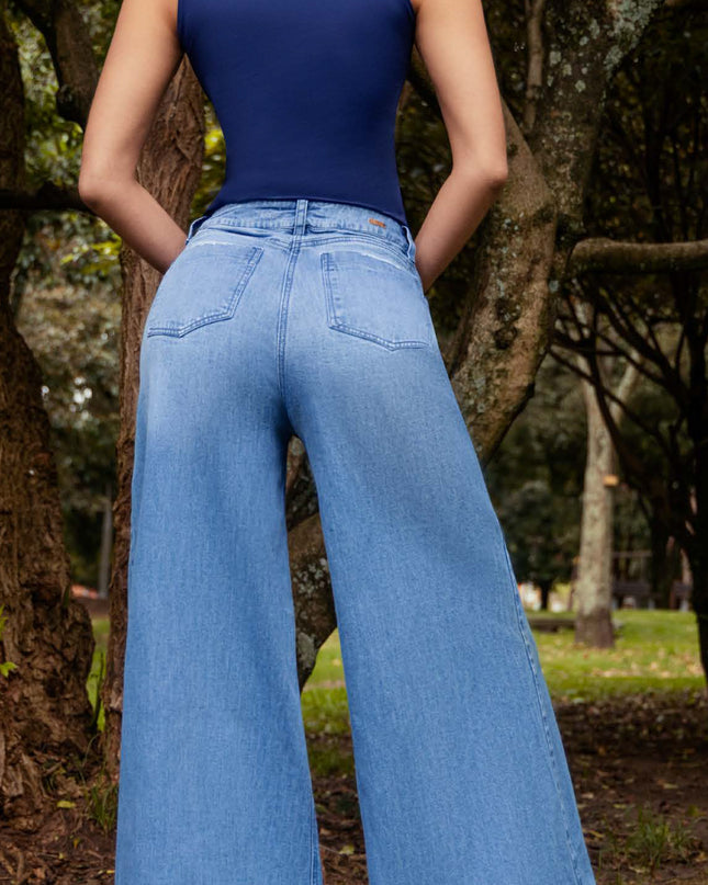 JEANS PALAZZO TIRO ALTO CON BOLSILLOS TELA DENIM PREMIM RIGIDA