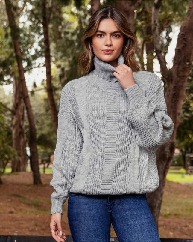 SWEATER CUELLO ALTO MANGA LARGA TEJIDO GRIS