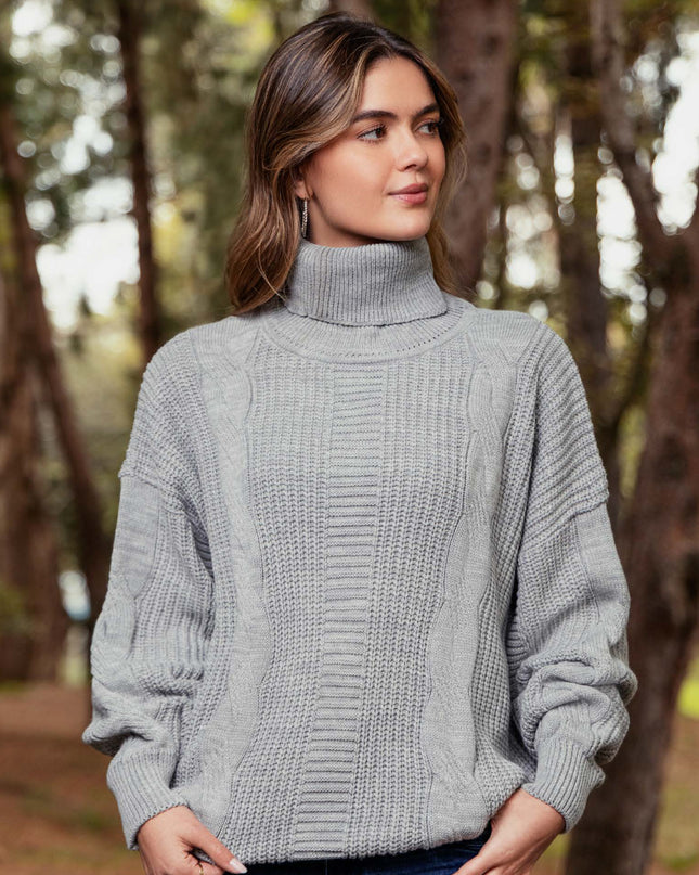 SWEATER CUELLO ALTO MANGA LARGA TEJIDO GRIS