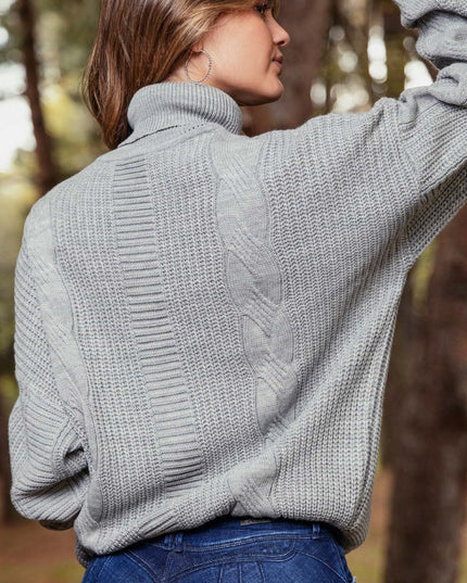 SWEATER CUELLO ALTO MANGA LARGA TEJIDO GRIS