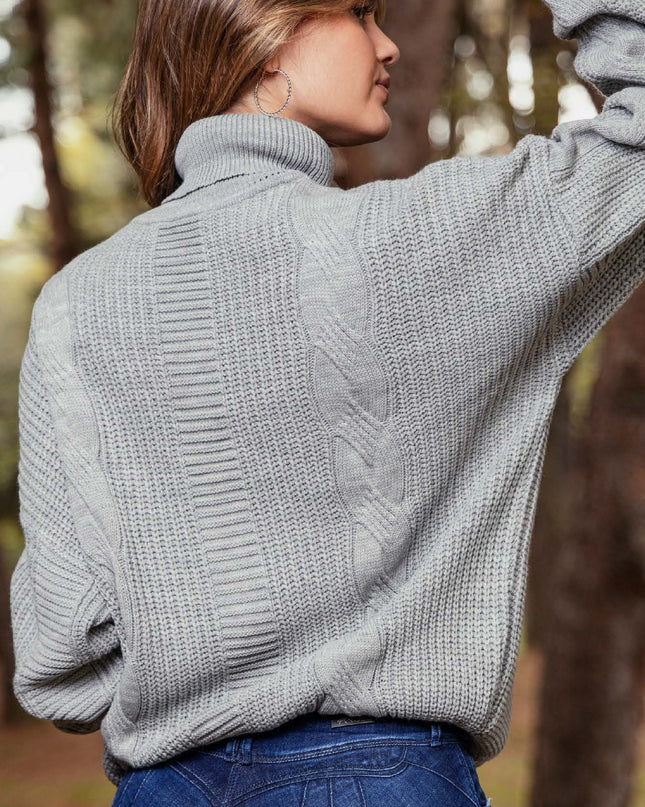 SWEATER CUELLO ALTO MANGA LARGA TEJIDO GRIS