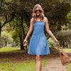 VESTIDO CORTO DE TIRAS EN DENIM LIVIANO LICRADO PREMIUM