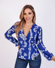 Blusa Manga Larga Estampada Azul — Colección Verano