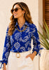 Blusa Manga Larga Estampada Azul — Colección Verano