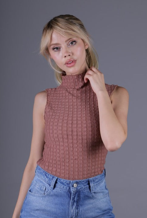 Blusa Cuello Alto Mocca Manga Sisa